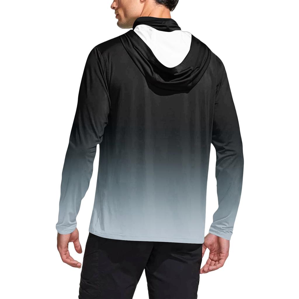 Men’s Casual Gradient Print Hooded Long Sleeve Sun Top Lightweight Pullover Loose Fit Outdoor Shirt