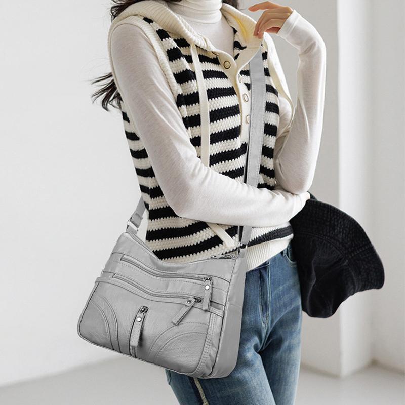 FLYING STARS Marke Damen Umhängetasche Reißverschluss Handtasche Weiches Pu-Leder Große Kapazität Crossbody-Tasche