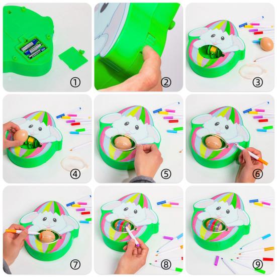 1 Set DIY Egg Toys Manual with Pen Hand-eye Coordination Color Cognition Brain Development Entertainment Smooth Easter Egg Machine Drawing Toys Gift