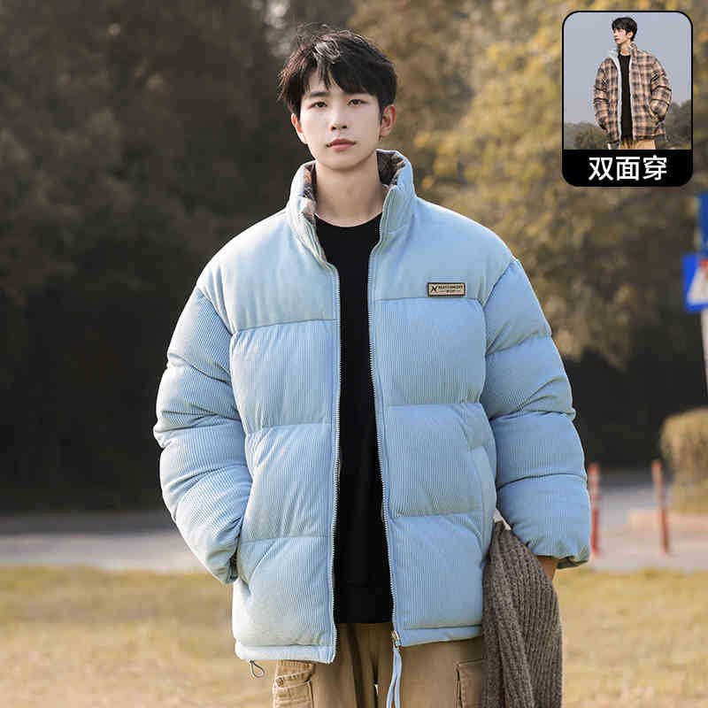 Double-sided wear stand-up collar plaid cotton clothes men's autumn and winter thickened thermal cotton jacket bread clothes cotton clothes