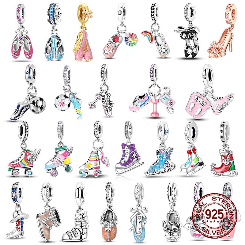 925 Silver Charms Beads Sneakers Ice Roller Skates Pointe Shoes Charm for Bracelet Pendant Woman Girl Jewelry