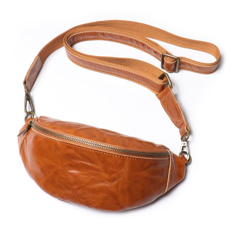 

New Retro Genuine Leather Chest Bag Vegetable Tanned Men s Casual Mobile Phone Wrapped In Crossbody Sports Waist коричневый