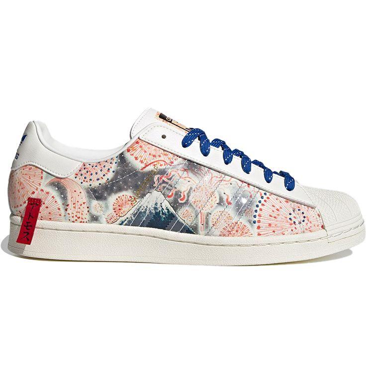 Atmos x Three Tides Tattoo x adidas Superstar Mt. Zapatillas unisex Fuji blancas y azules blanquecinas GX7791