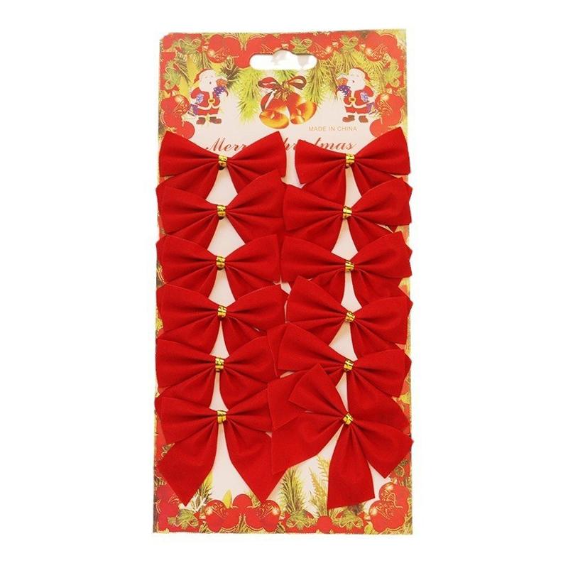 12Pcs/Pack Golden Silver Red Christmas Bow Ornament Tree Decoration Bowknot Pendant For Home