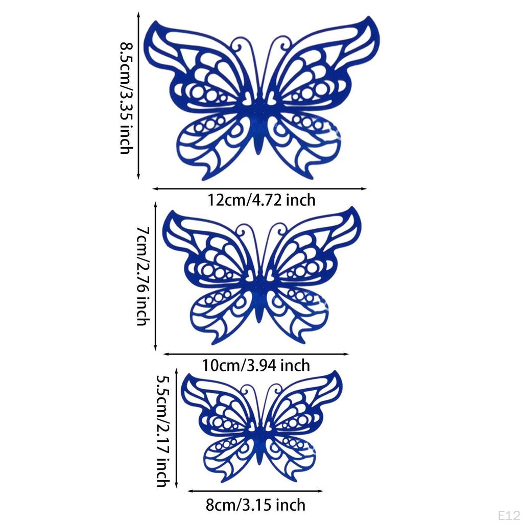 12 Count 3D Hollow Butterfly Wall Stickers for Event Decoration in Multiple Sizes