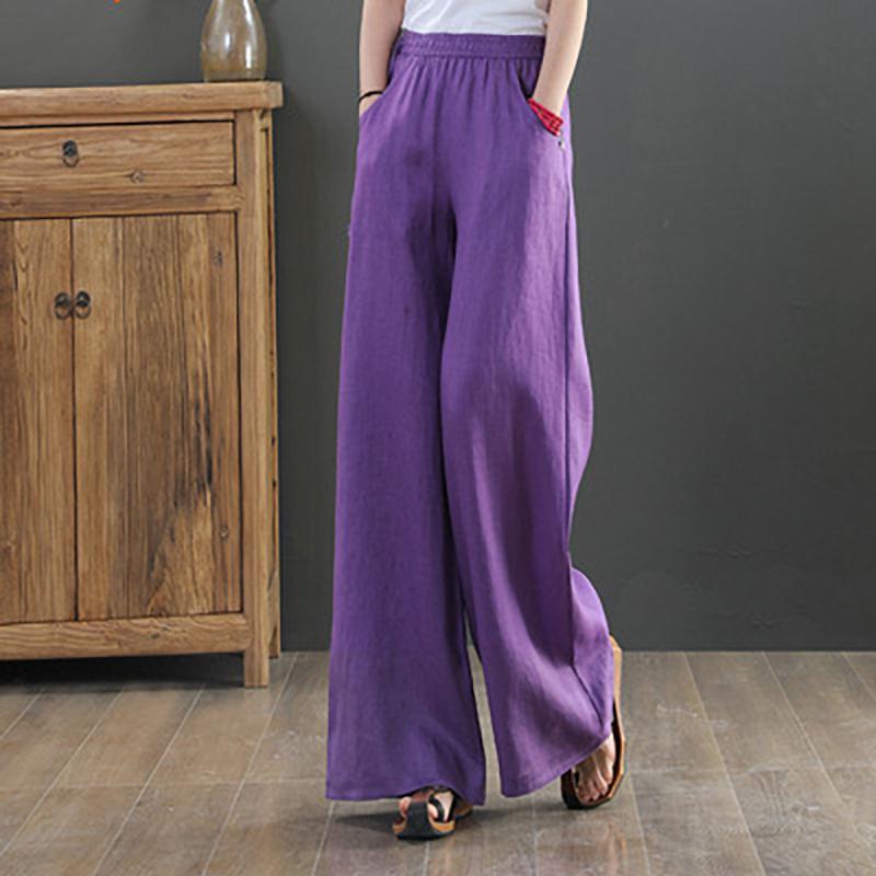 Sommer Locker Elastischer Bund Weites Bein Hosen Damen Casual