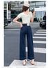 Women's Light Narrow-Wide Leg Jeans with Lace Trim - Autumn 2025 Petite Splicing Design