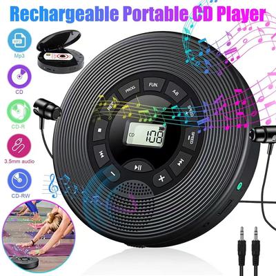 Rechargeable Portable Bluetooth CD Player, Compact Music CD Disc Player for Car/Travel, Home Audio  with Stereo Speaker,AUX,USB