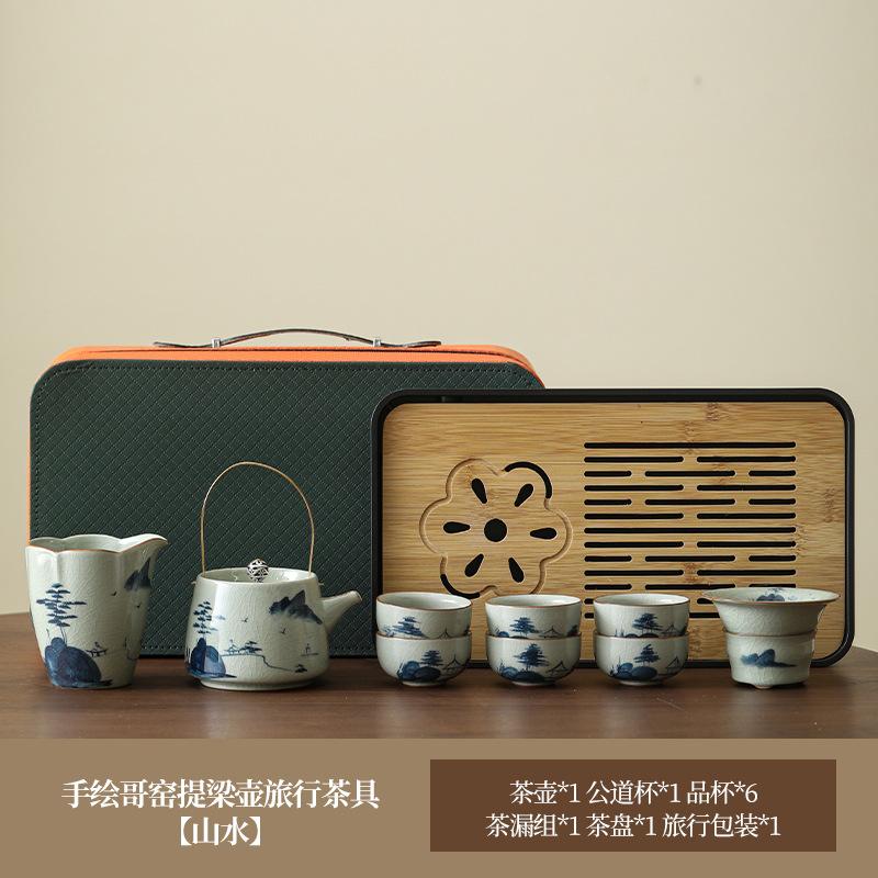 Ge Kiln Hand-Painted Kung Fu Tea Set, Household High-End Ceramic Teapot, Teacup Cover Bowl, Gift For Elders