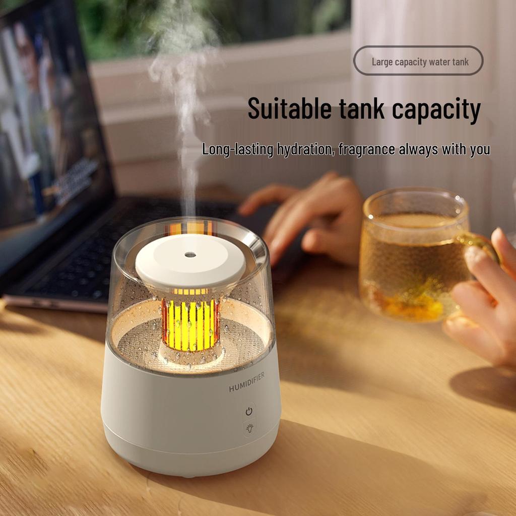 Creative Turret Aroma Diffuser: Realistic Flame Light with Large Spray Humidifier for Home Bedroom
