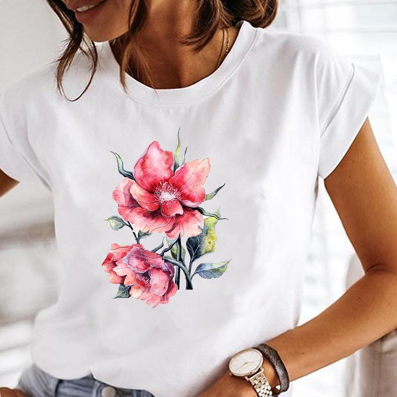 T-shirt Mode Été Haut Femme Manches Courtes Pissenlit Tendance Style Mignon Impression Mignonne T-shirt Dame Vêtement Féminin T-shirt Graphique Décontracté