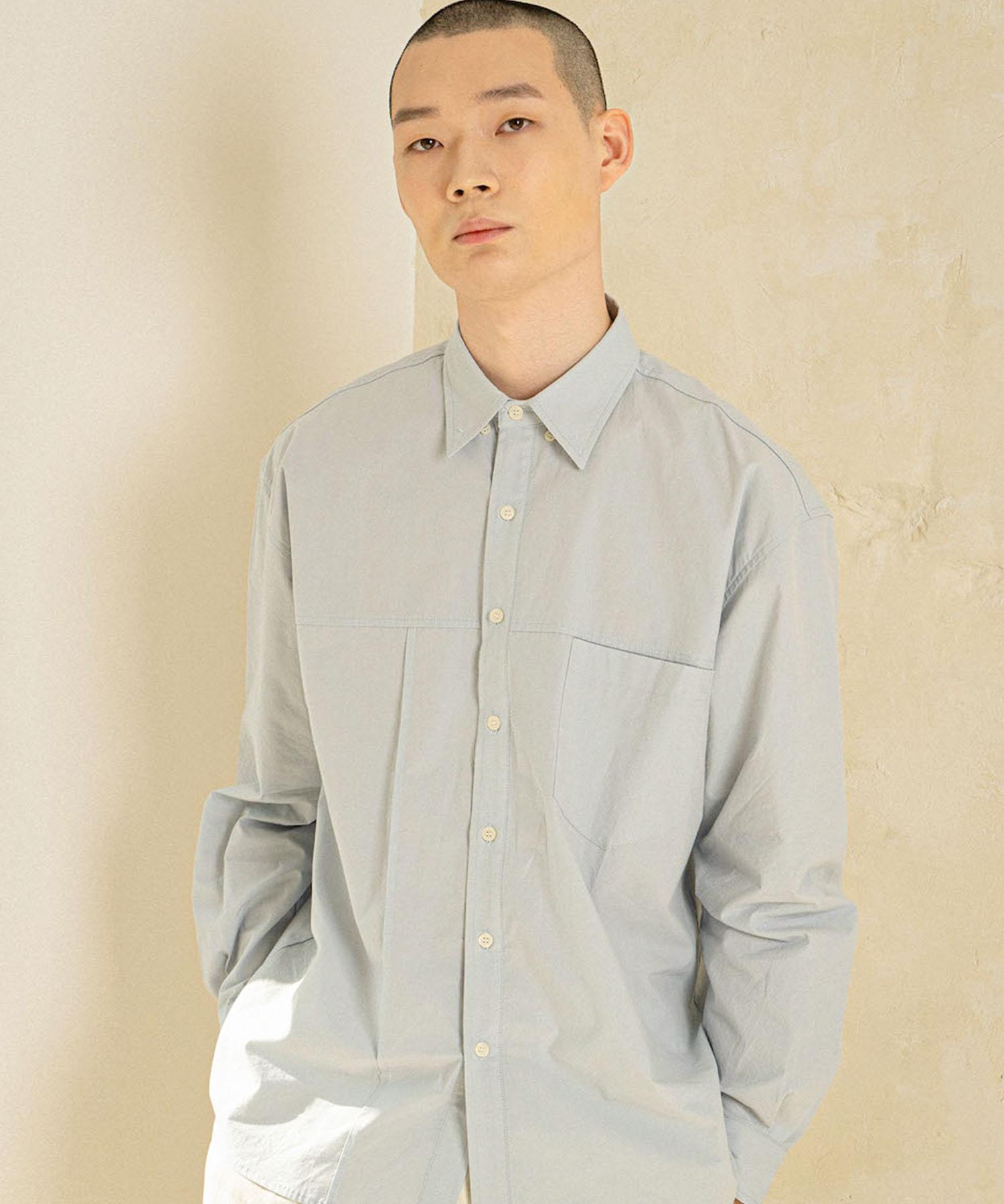 Auro Pocket Tuck Cotton Shirts [ Cotton Blue ] Blue/1