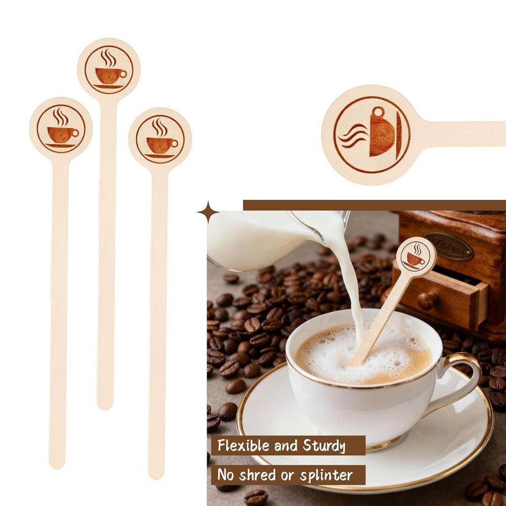 100Pcs Round Head Wooden Coffee Stirrers Wooden Drinking Stirring Stick  Kitchen Drinks