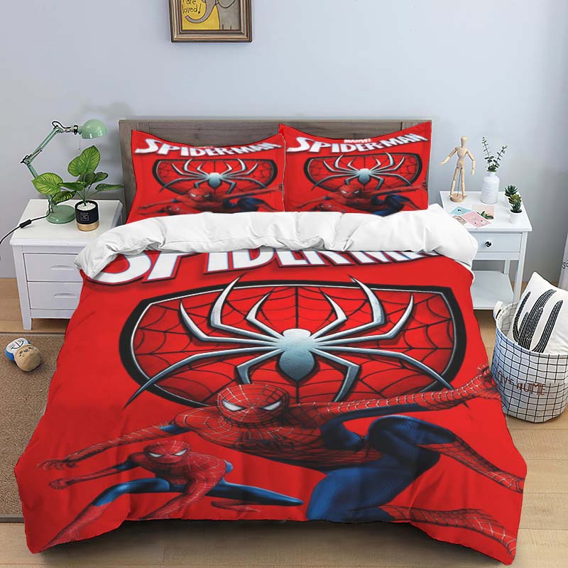 New Spider-Man Printed Bedding Set, Cartoon Pattern Duvet Cover and Pillowcases, Single/double Sheet Set.