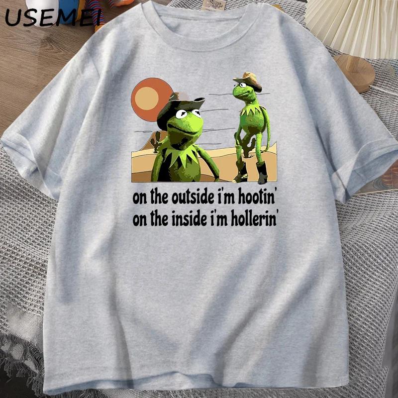 On The Outside I'm Hootin Frog T-shirt Funny Meme T Shirts O Neck Graphic T Shirts Men Clothes Harajuku Short Sleeve Casual Tops
