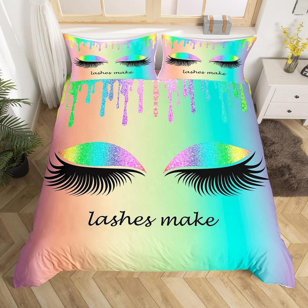 Comforter Eyelash Queen Golden Girl Lashes Bedding Set Gorgeous Priness Style Comforter For Women Girls Esthetician Gift