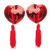 Heart-Shaped Sequined Nipple Covers with Tassels - Silicone Pasties Lingerie Accessories