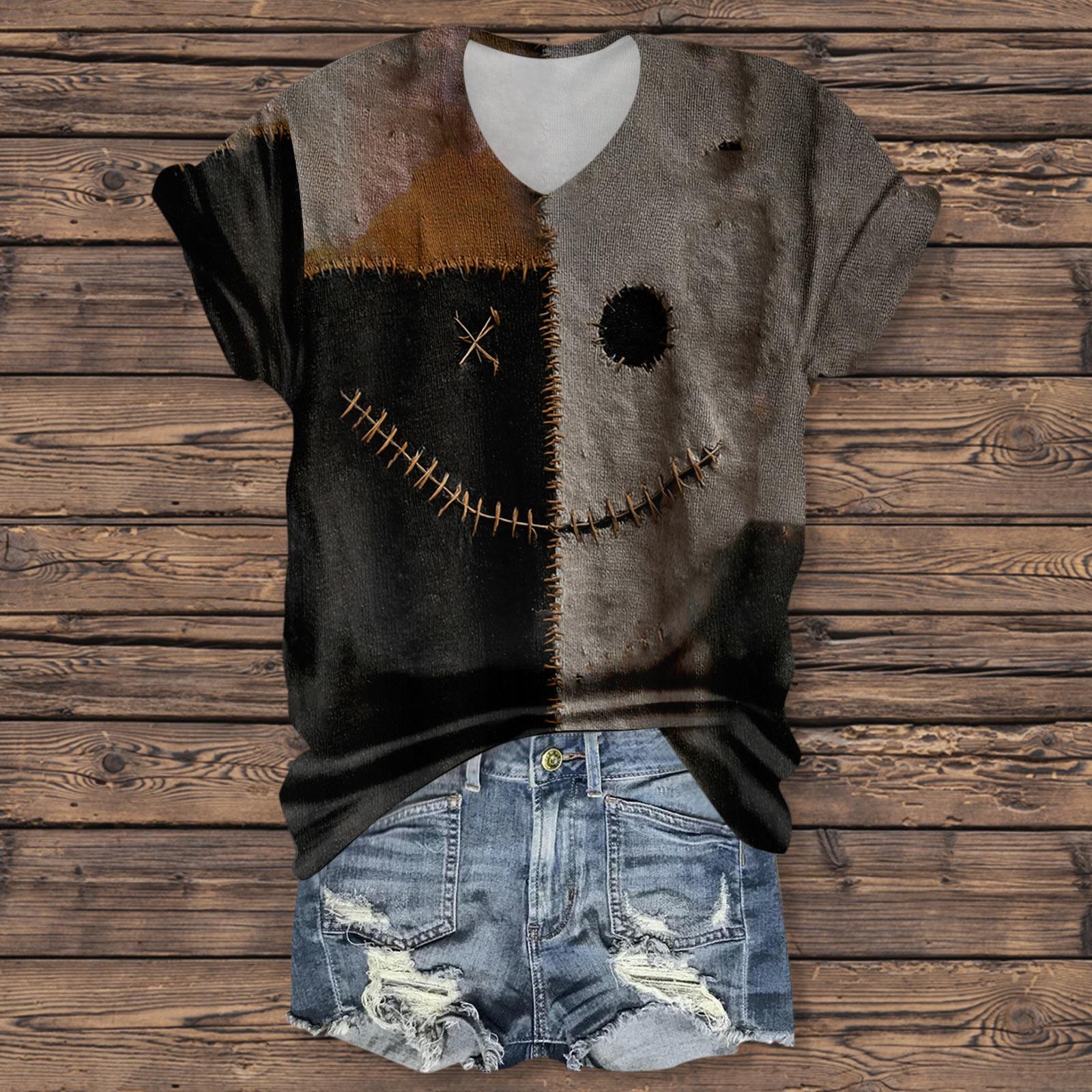 

Женская мода повседневная рубашка с рукавом три четверти и принтом букв на Хэллоуин XL