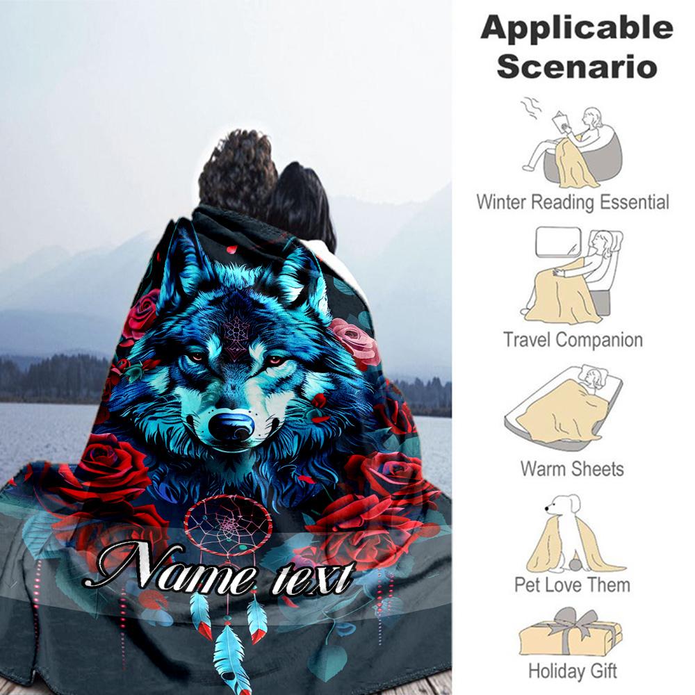 Wolf Rose Customize Text Blanket Cozy Customizable Blanket Comfortable Perfect for Sofa Couch Picnics Office Four Seasons Universal
