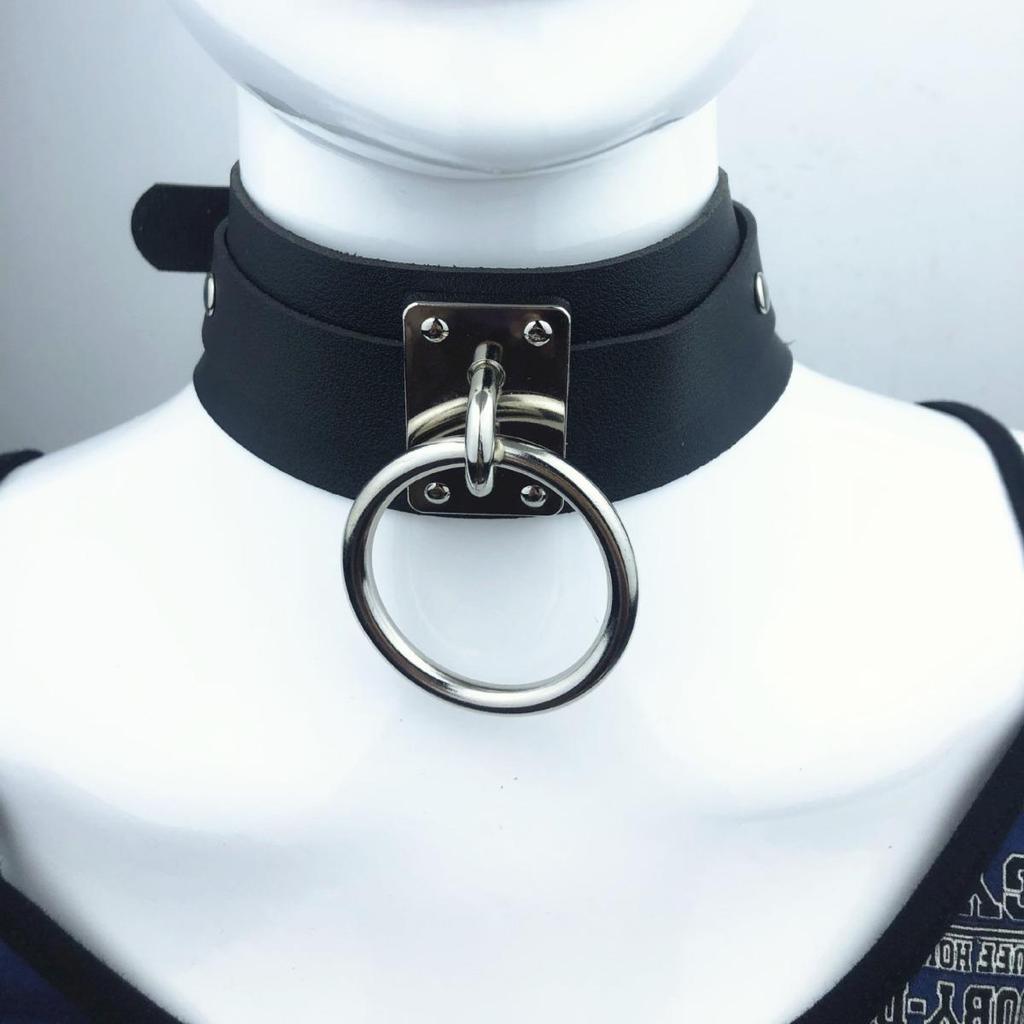 European & American Harajuku PU Leather O-Ring Choker Necklace - Street Style Nightclub Jewelry