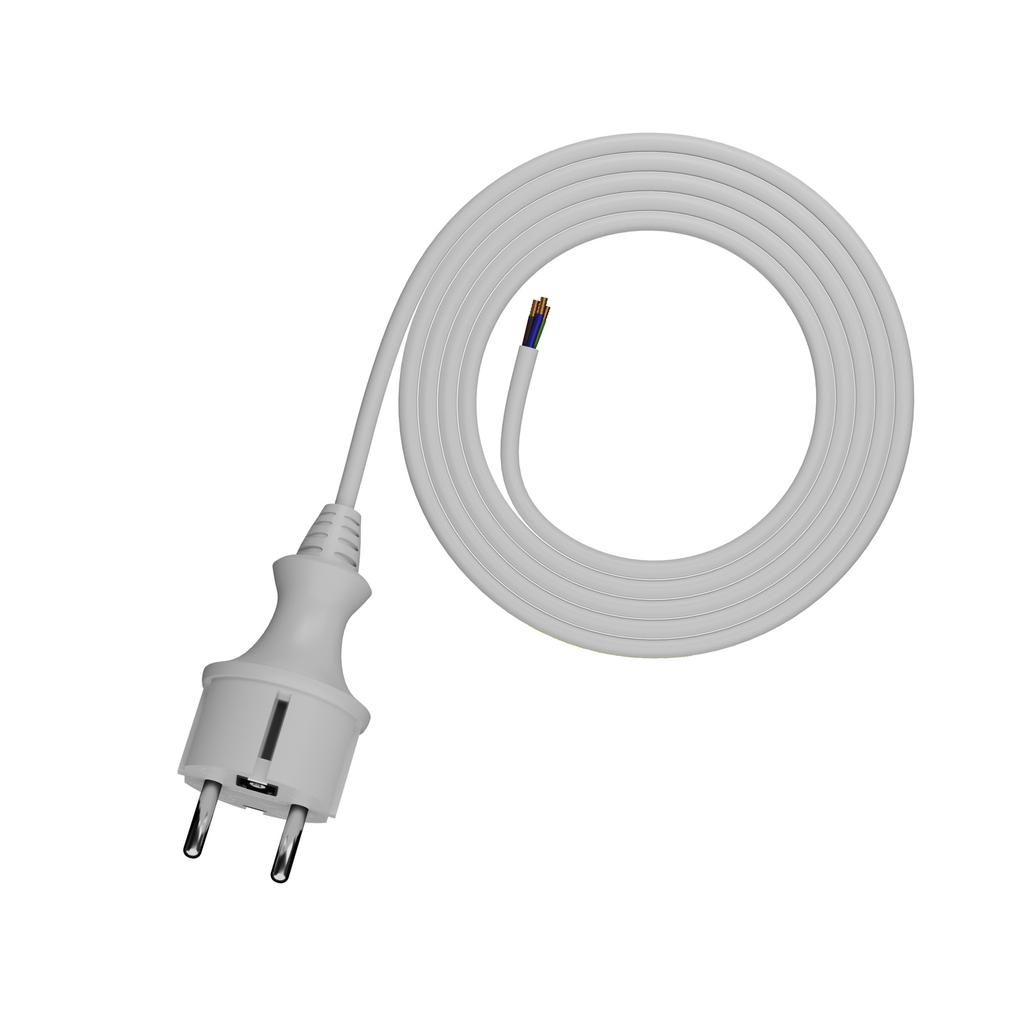 Przewód Przyłączeniowy 2M Z Wtyczką Prostą 3X1Mm2 Biały Ip44 Hermetyczny