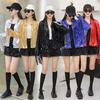 Lapel Long Sleeve Open Stitch Short Type Women Coat Shiny Sequins Tassel Stage