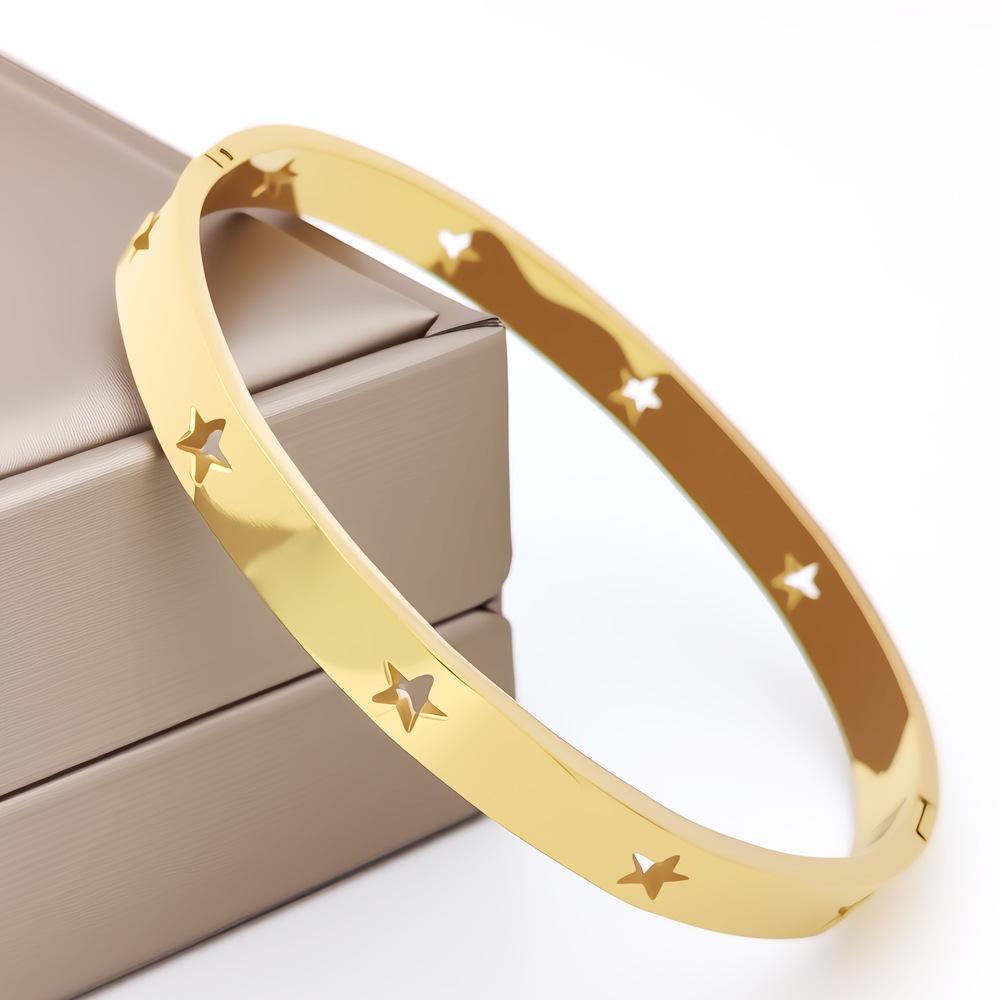 Four-Leaf Clover Women's Stainless Steel Bangle with Diamonds - Non-Fading Gold Titanium Steel Bracelet