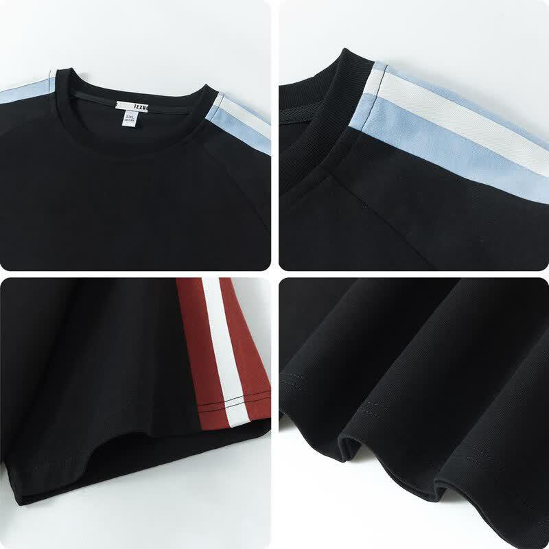 Izzue Men's Loose Fit Striped Color-Block Short Sleeve T-Shirt