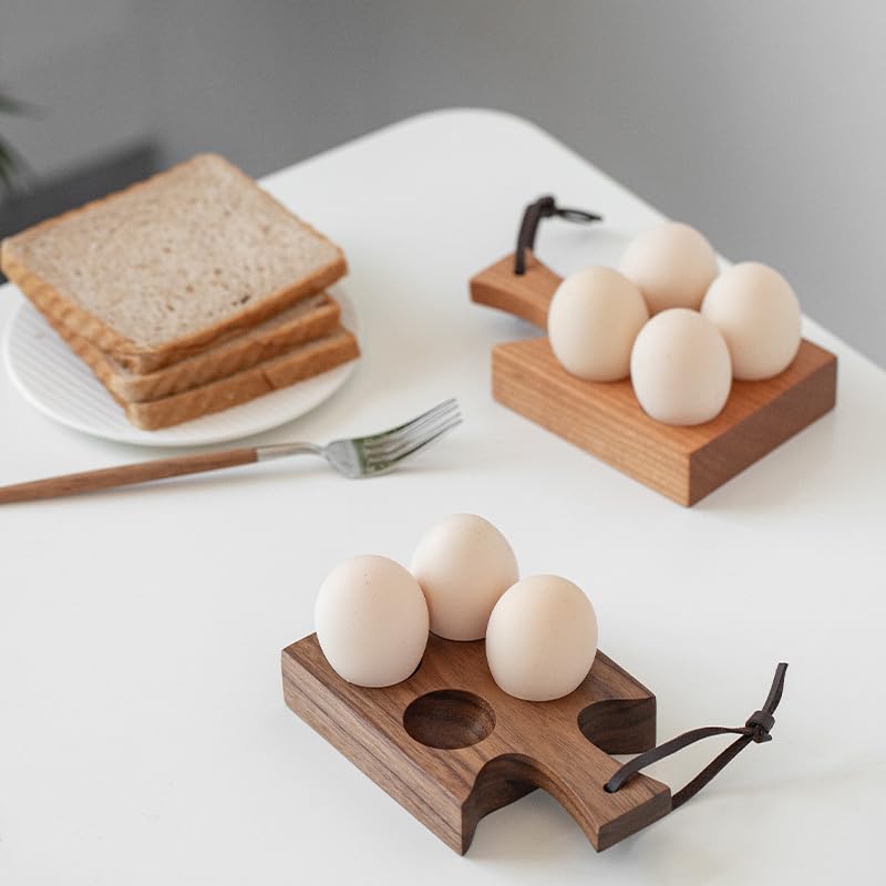 HOSHINOTORI Egg Holder, Solid Wood, Natural Wood, with Handle, Egg Tray, Egg Stand, Egg Holder, Egg Cup, Egg Storage, Stylish, Cute, Nordic Style, for