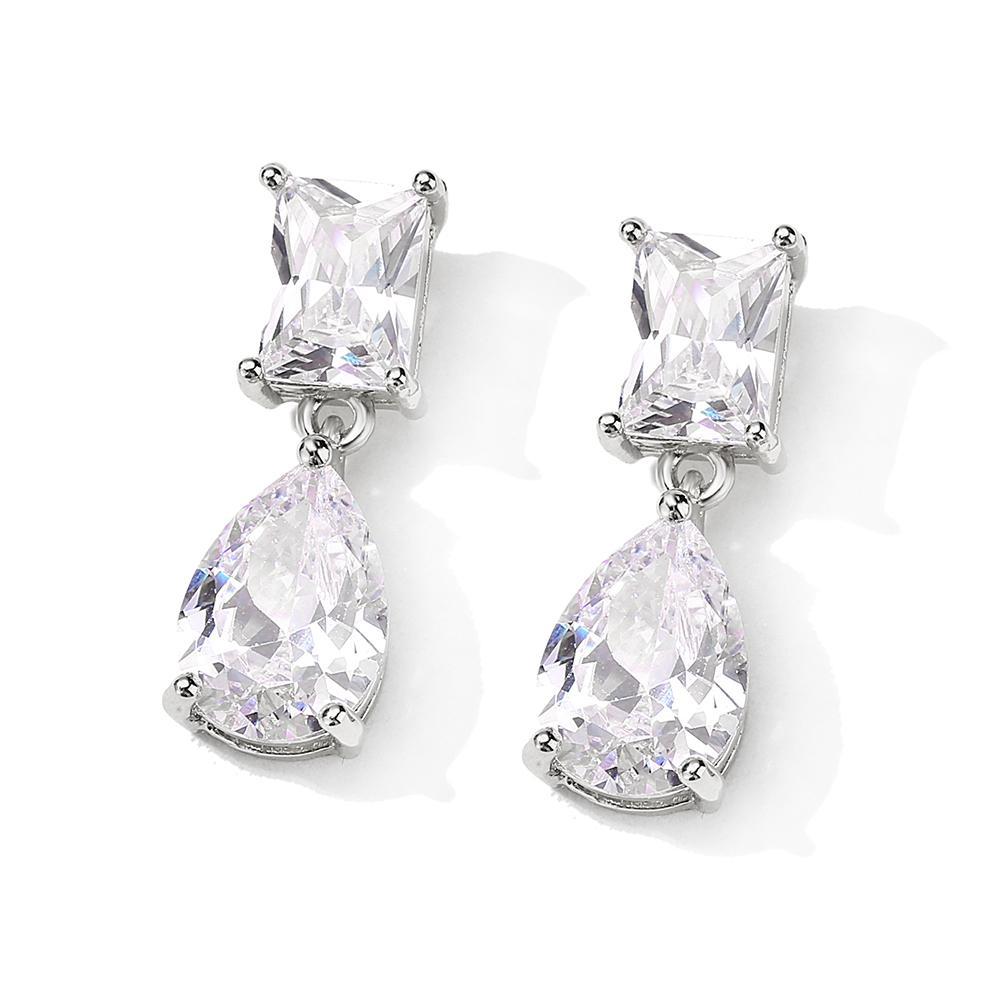 ZAKOL Elegant Square Teardrop Zirconia Dangle Earrings For Women Sparkling Bridal Wedding Party Jewelry Gift