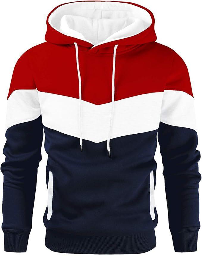Men's Fashionable Printed Hooded Sweatshirt - European & American Casual Sports Color Block Top for Spring & Autumn
