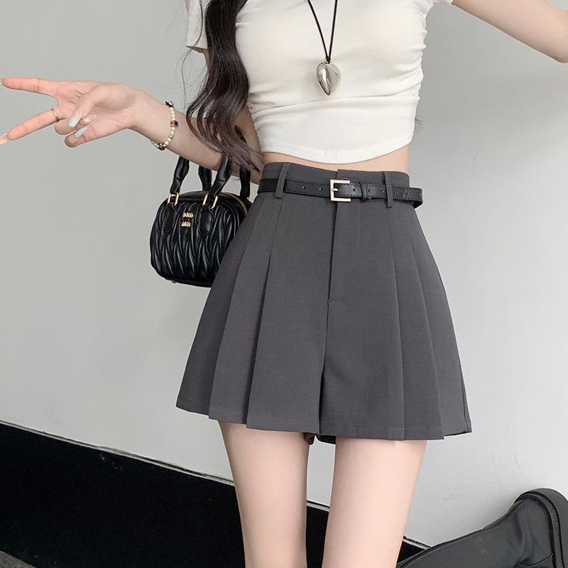

Grey Chiffon Suit Shorts for Women Summer Lightweight Pleated Skirt Trousers High-Waisted A-Line Slimming Wide-Leg Casual Trousers XS