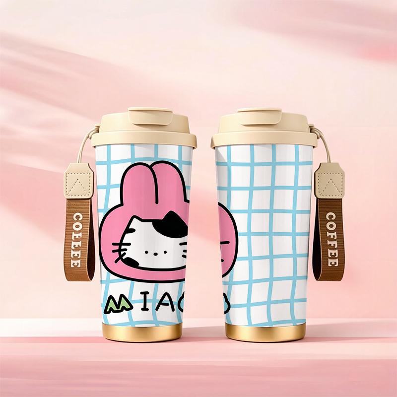 Coffee Mug 532ml Bunny Ear Cat Element Lanyard Insulated Cup Hot Cold Cup Lightweight Cup Handheld Cup Large Capacity Cup