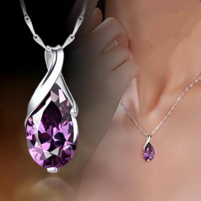 Korean Sweet Purple Crystal Angel Tears Necklace