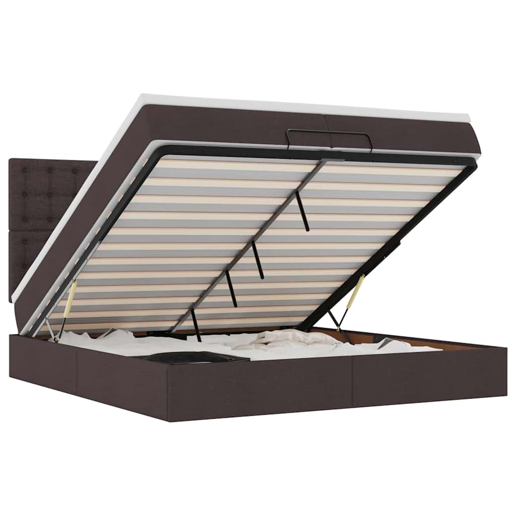 Enjoy Restful Nights with This Ottoman Bed with Mattresses and LED Lighting In Dark Brown 200x200 Cm Fabric