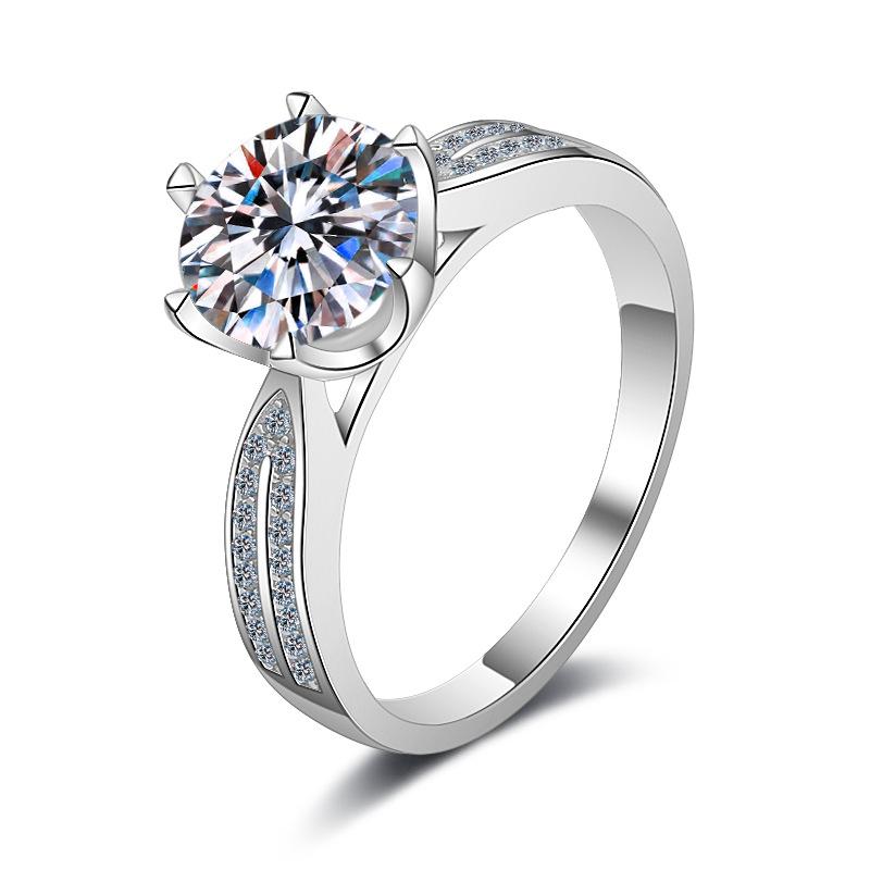 S925 Silver Ring for Women Platinum Plated Pt950 Inlaid with D Color Moissanite Diamond Ring Empty Support Wedding Ring Proposal Diamond Finger