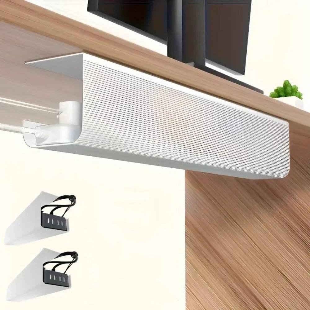 Adhesive Mount Under Desk Cable Management Tray PVC No Punch Cable Organizer Study Room