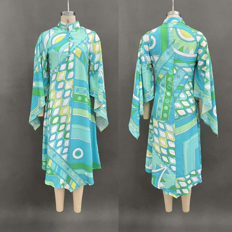 2025 European Style Autumn Stand Collar Print Dress for Women L