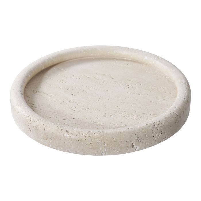 Plateau rond en travertin naturel Ø 25,5 cm