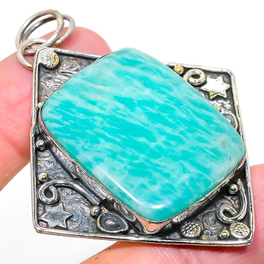 

Natural Amazonite Gemstone Handmade 925 Sterling Silver Pendant 2.64 M9g24