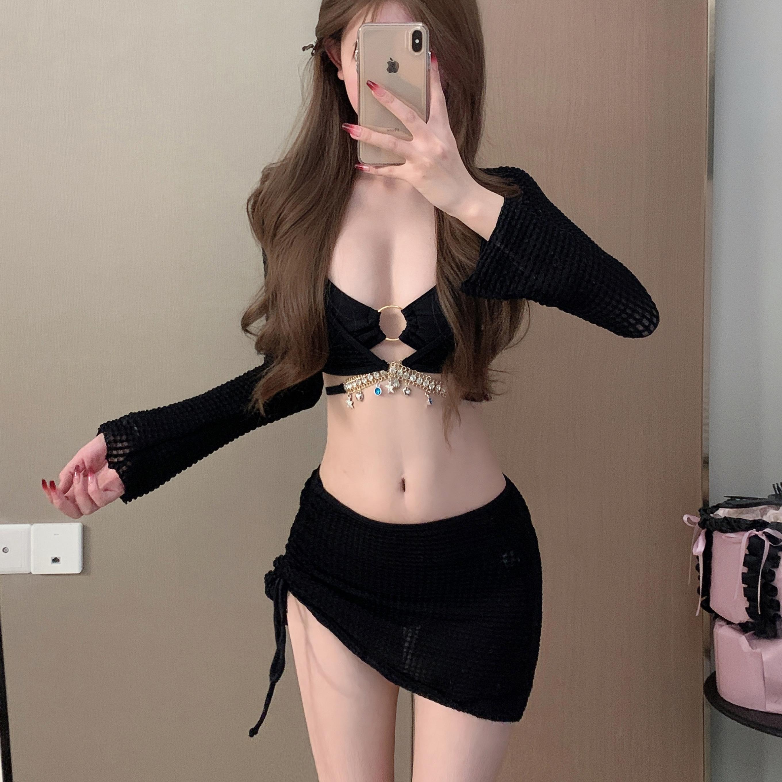 

Женский Бикини-Купальник Набор Pure Desire Консервативный Стройнящий Для Маленькой Груди С Пуш-Апом Праздничный Купальный Костюм Четырехкомпонентный Комплект S