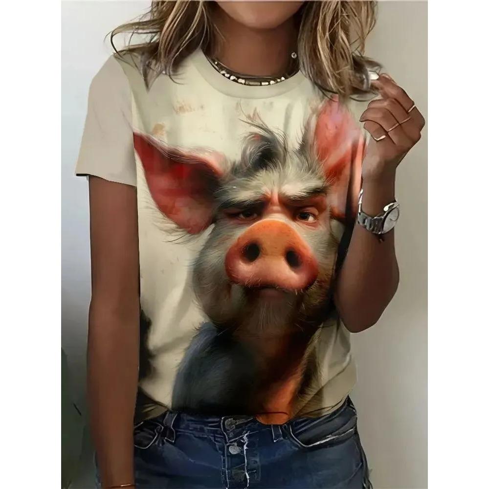 Summer Women's Casual Fashion Creative Casual Daily T-shirt Loose Casual T-shirt 3D Digital Color Printed T-shirt