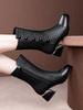 Fashion Brown Leather Middle Heel Half High Boots for Women 2025 New Mid Calf Shoes Woman Sale Cosplay Offer Trend Footwear on Promotion