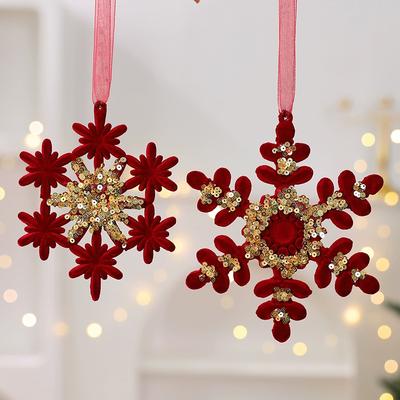 Christmas Red Velvet Decorative Keychain Car Hanging Christmas Snowflake Decorations 2026 New Year Party Decor Navidad Gifts