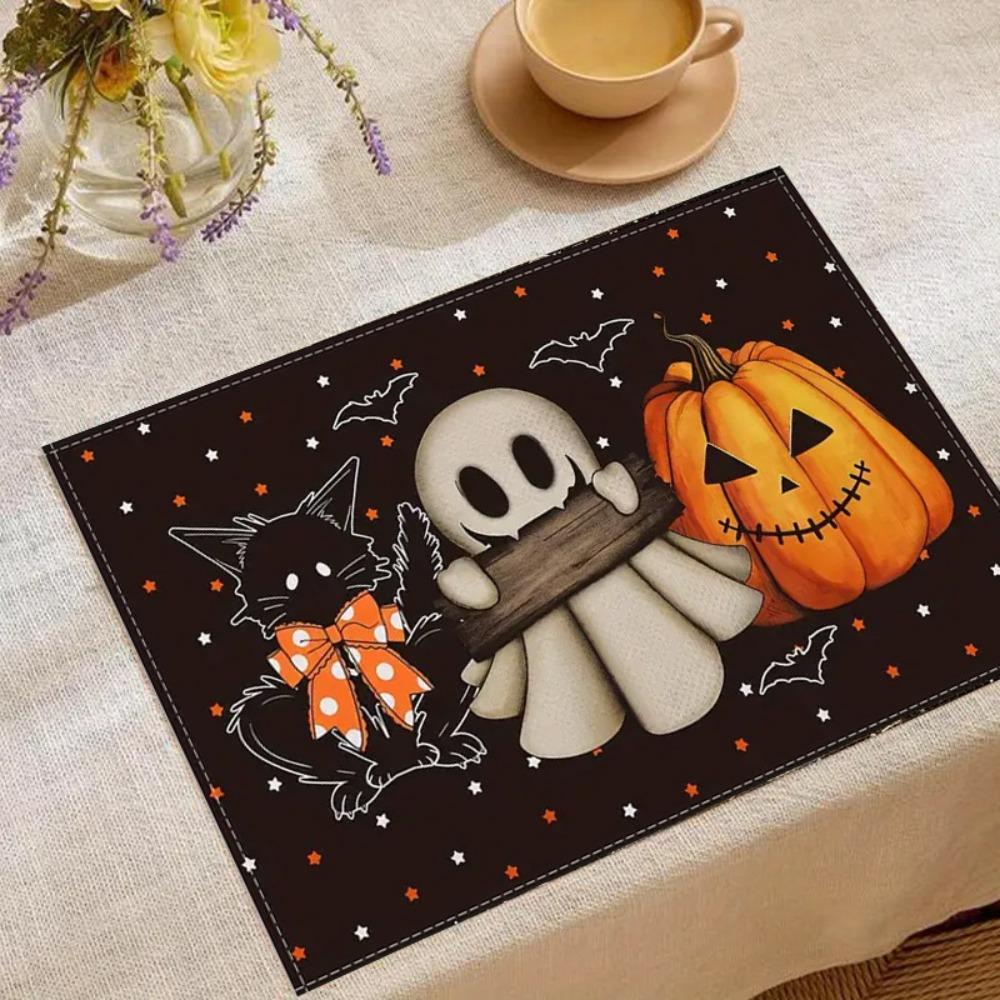 

1PC Halloween Placemats Pumpkin Black Cat Bat Pattern Anti Dirty Kitchen Dining Table Cloth Dining Table Decoration Accessories