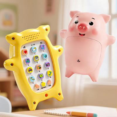 Yousheng Kids Cartoon Pig Phone Toy Volume Adjustable 15 Buttons Children Songs Storytelling Early Education Learning Mobile Phone Toy Toddlers Boys
