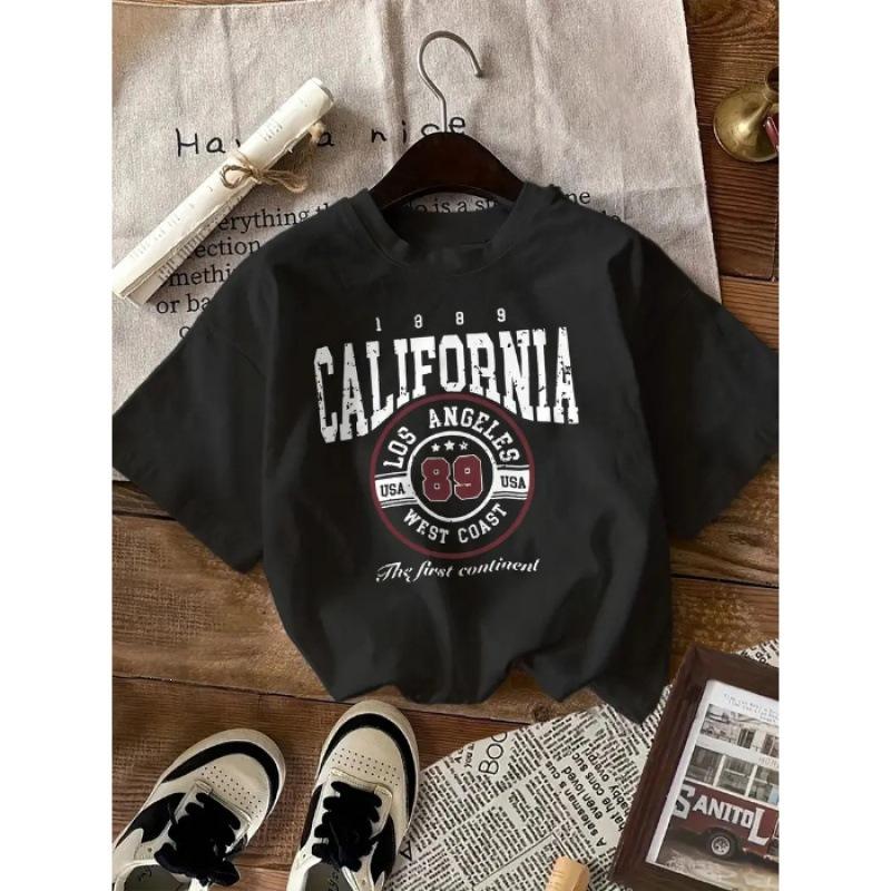 Printed short-sleeve G heavyweight printed pure cotton crew neck loose T-shirt in stock S