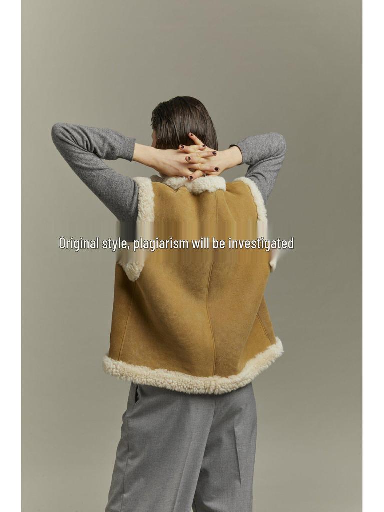 2023 Women's Paris Style Shearling Lambswool Fur Vest – Winter Short Coat