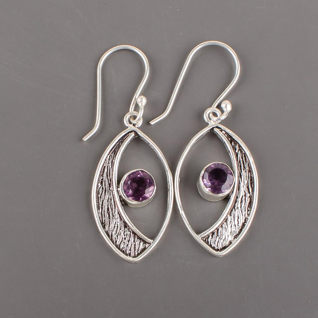 Amethyst Gemstone 925 Sterling Silver Jewelry Handmade Women Gift Earrings 1.60" EE-61-5