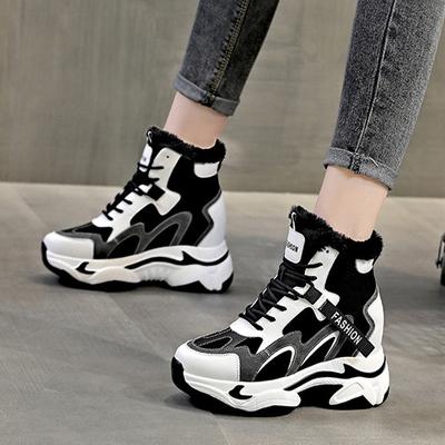 2025 Winter Echtleder Schuhe Damen Schneestiefel High Top Warm Plüsch für Kalten Winter Marke Damen Stiefeletten Dicke Sohle Höhenerhöhend 9cm